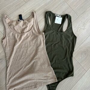 NWT - Set Of 2 Women’s Active Basic Layering Tank Tops Green Brown Size XS